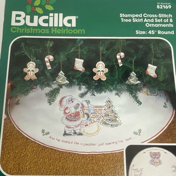 Bucilla Night Before Christmas Tree Skirt 8 Ornaments Heirloom Cross Stitch Kit - Picture 1 of 11